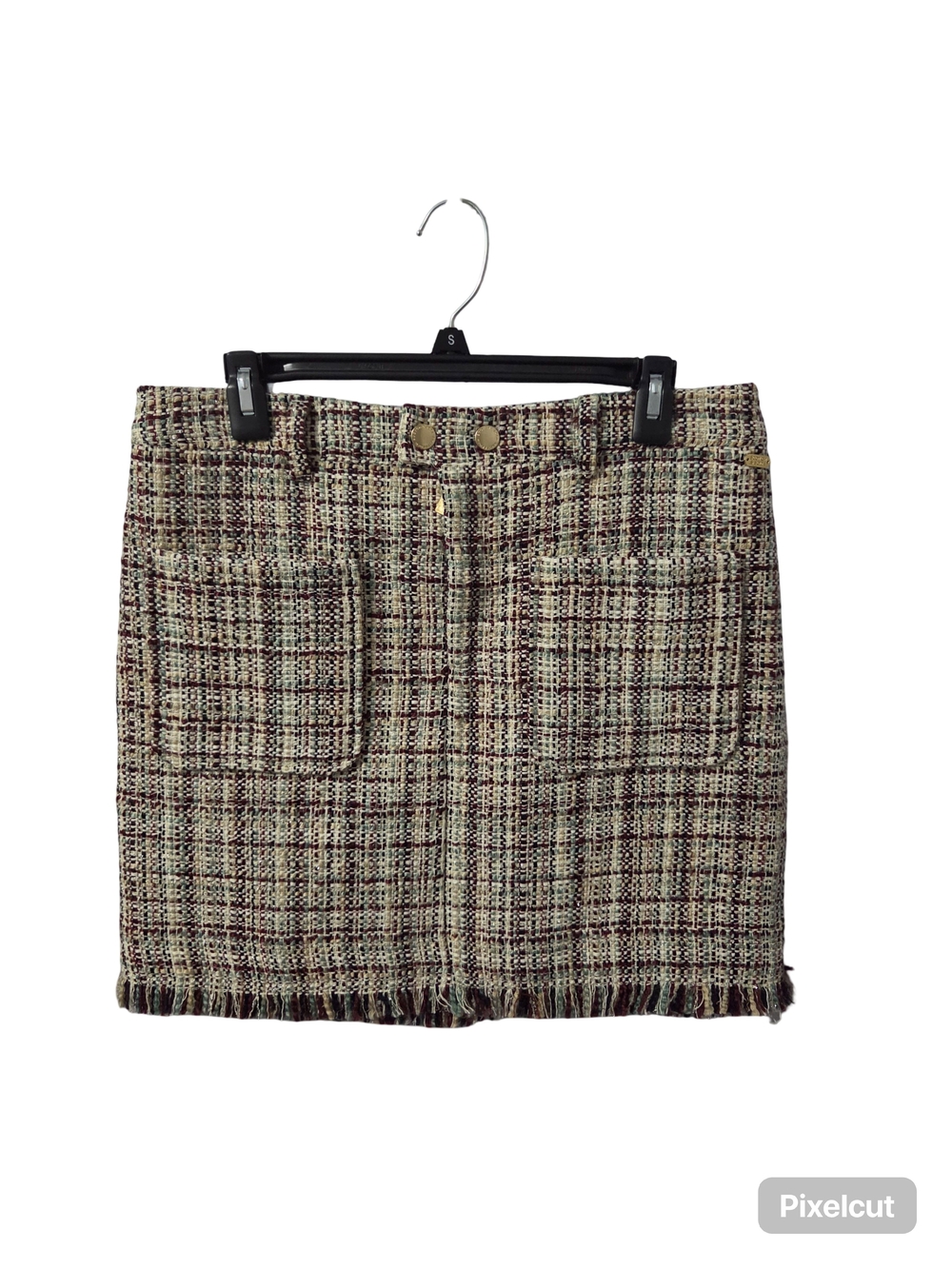 Scotch & Soda Cream and Brown Tweed Fringe Mini Skirt